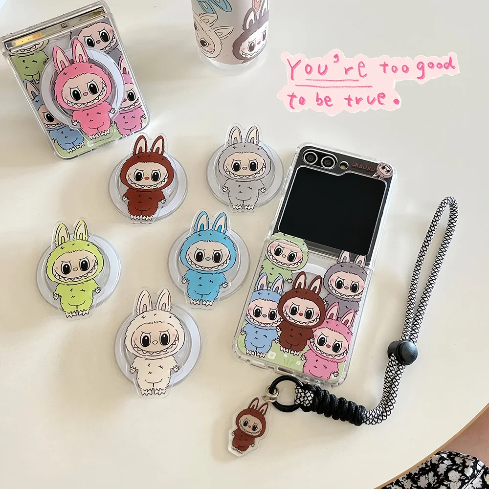 Ins Korean Anime Cute Labubu Rabbit Holder for IPhone Bracket Grip Tok Cartoon Magnetic Wireless Charge Stand Support Smart Tok