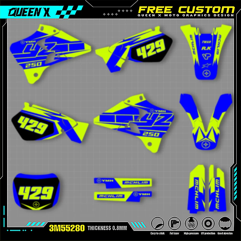 

QUEEN X MOTO Motorcycle Graphics Decals For YAMAHA YZ125 250 1996 1997 1998 1999 2000 2001 Motorcycle Decal Stickers 002