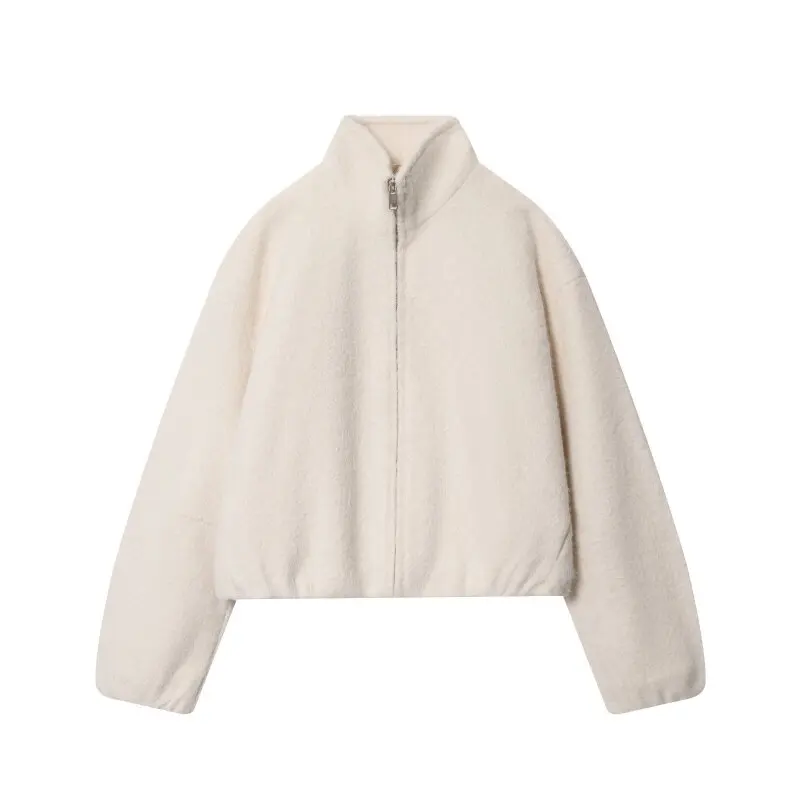 

Standing Collar Chinchilia Jacket Clothing Simple Solid Fashionable Full Sleeves Loose Chic Lady Streetwear Casual Tops