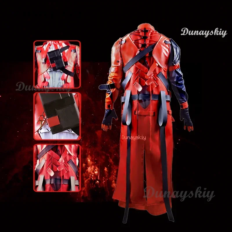 Wuthering Waves Scar Cosplay Costume Wig Men Red Uniform Earrings Electro Congenital Resonator Cortex Halloween Party