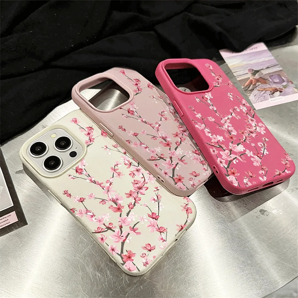 Rosa Pflaumenblüten-Zweig Handyhülle für iPhone 17 16 15 14 13 Pro Max 16 15 14 Plus 17 16 15 14 Pro 17Air Silikon Matte Hülle – Detail 3