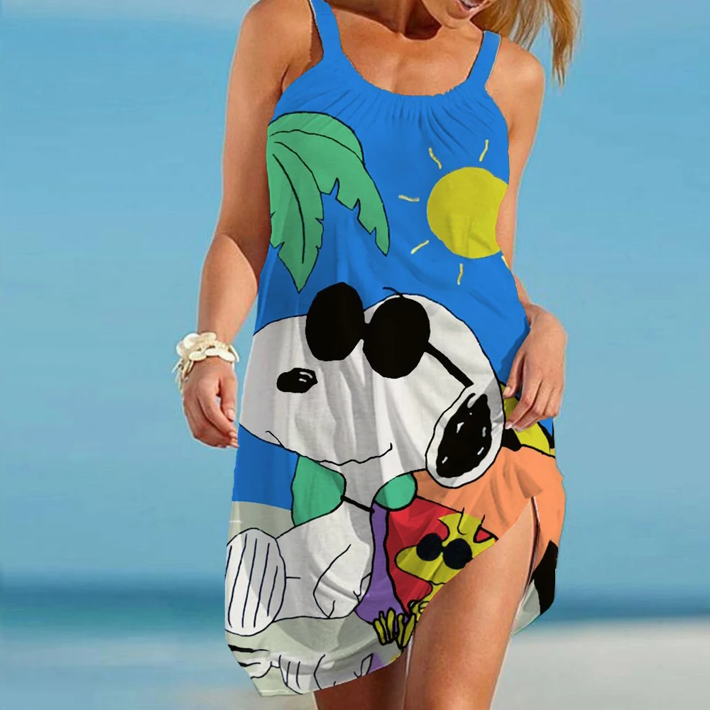 

Snoopy women's camisole dress summer 3D printed clothing cartoon women's beach dress cute and sexy camisole beach cool top