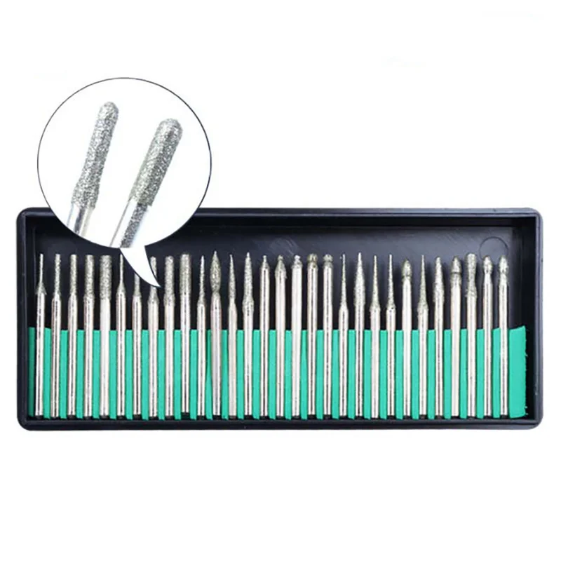 30pcs/set Diamond Burr Bits, Drill Bit Set For Rotary Tools Metal Woodworking Router Sanding Carving - 1/8