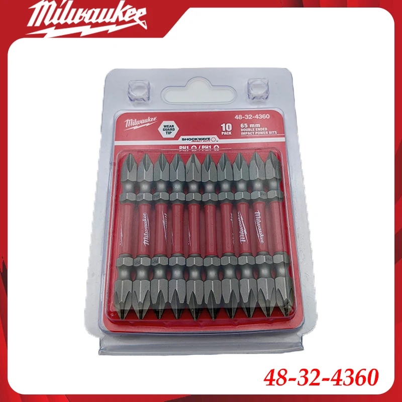Brocas para taladro de impacto Milwaukee 48-32-436 PH1, 65mm, paquete de 10, SHOCKWAVE de doble extremo para herramientas eléctricas, accesorios duraderos multifuncionales