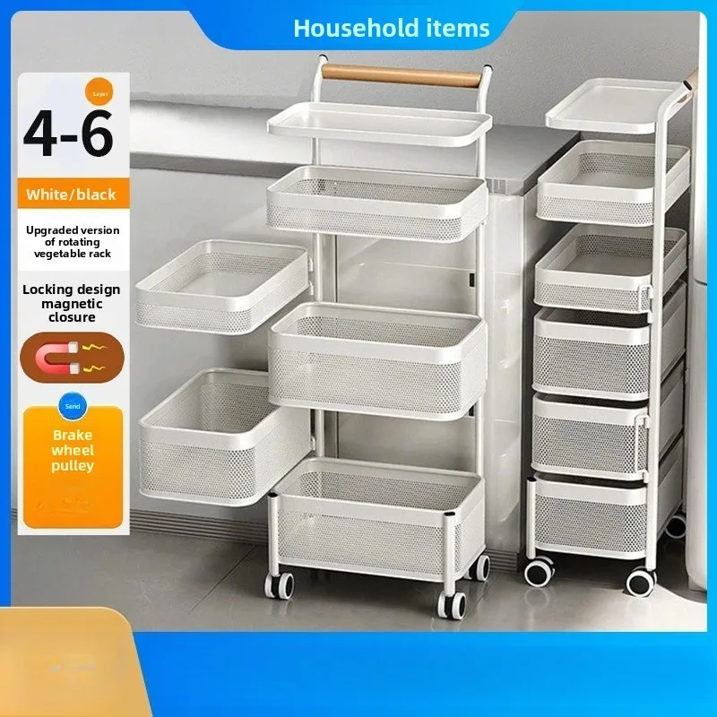 Rotating Storage Kitchen Freestanding Organizer Rack Narrow Gaps Multifunction Mobile Cart Snack Fruit Veg Estanteria Plantas