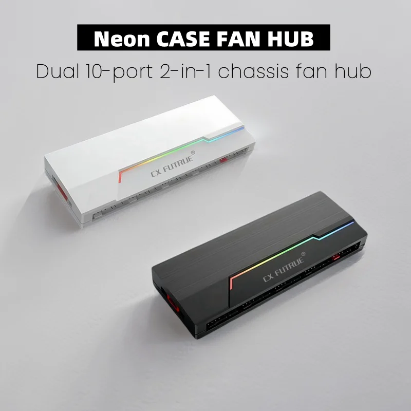 

CX FUTRUE Dual 10 Port Fan Hub With 100% ABS, 4PIN PWM+3PIN ARBG, Equipped With Remote Control (Can Control Light Color Changes)
