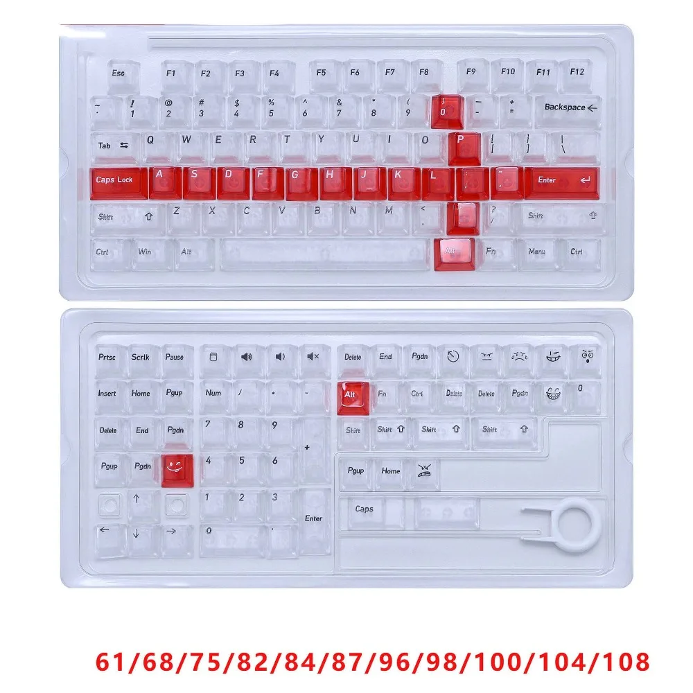 Full Transparent Transparent Keycaps Set Ice Transparent Crystal Clear Mechanical Keyboard Keycaps PBT Cherry Profile PC Keycaps