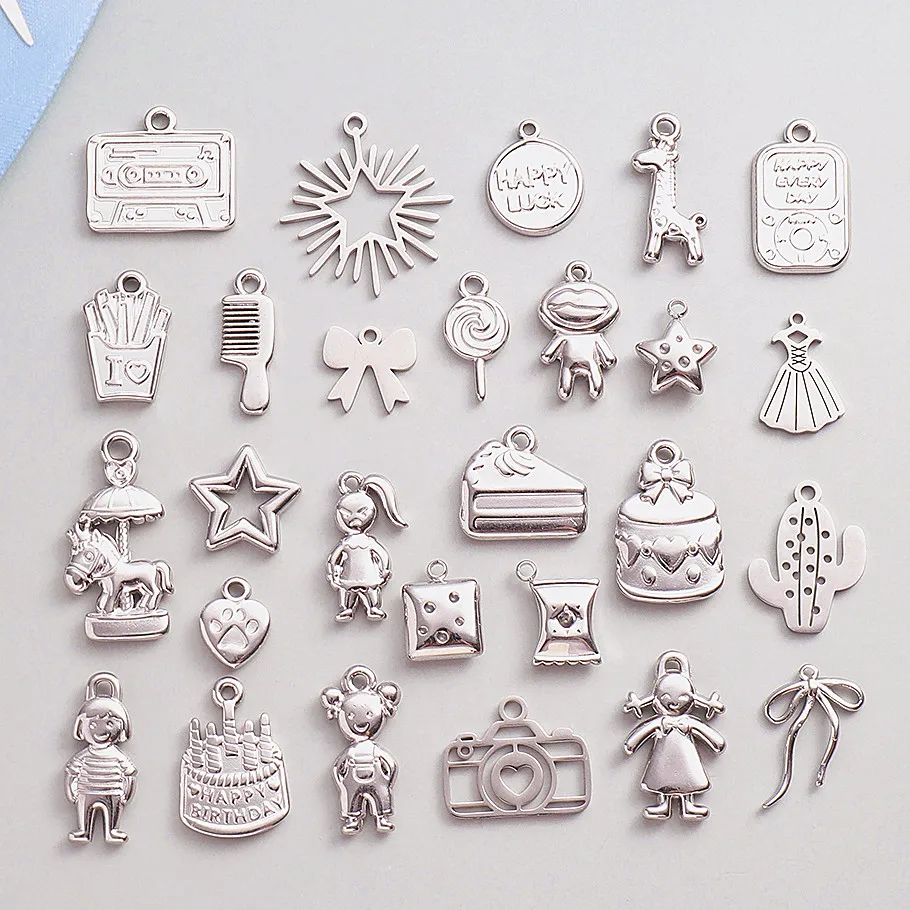 6 Stück/Set Niedliche Anhänger Kuchen Mädchen Kleid Edelstahl Charms für Schmuckherstellung Armband Halskette Schlüsselanhänger DIY Handgemachtes Material – Detail 1
