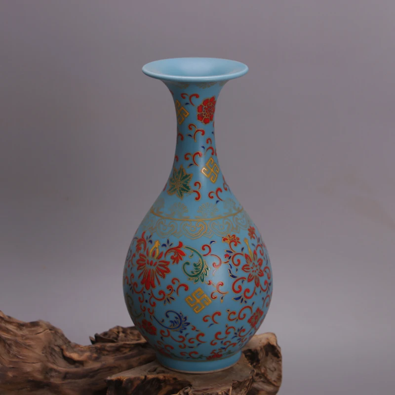 Qing Dynasty Yongzheng Tianqing Glaze Cloisonné Enamel Jade Pot Spring Vase Antique Secondhand Furnishings Porcelain Collection