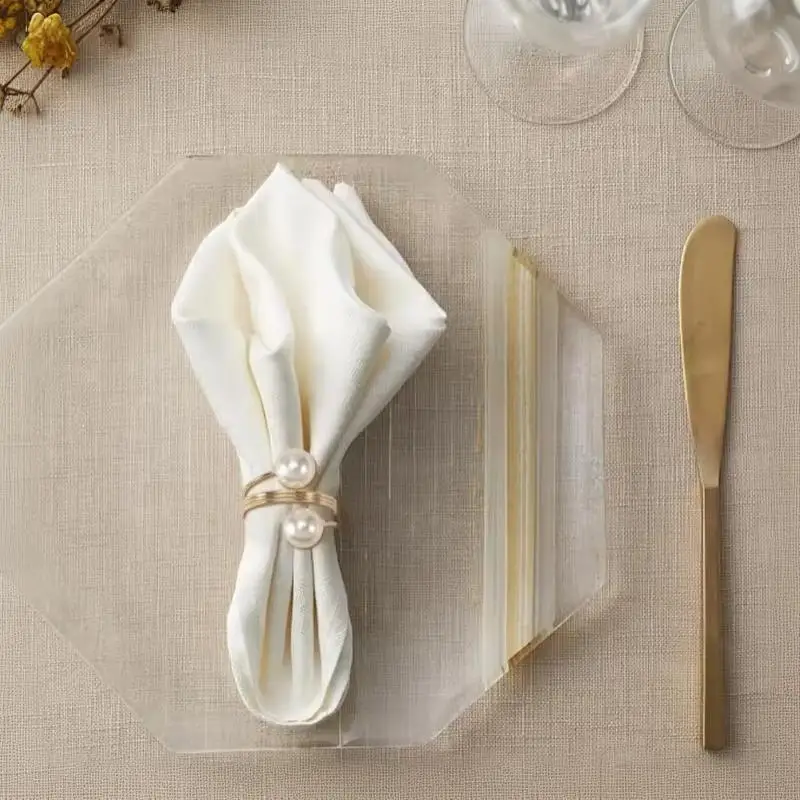 6Pcs Faux Pearl Napkin Rings Valentine Wedding Party Buckles Hotel Restaurant Home Festival Dining Table Decor Napkin Holders