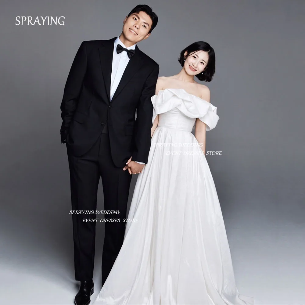 

SPRAYING Elegant Off Shoulder Korea Wedding Photo Shoot Dresses 2025 Taffeta Floor Length Bridal Gowns Corset 웨딩드레스 Customized