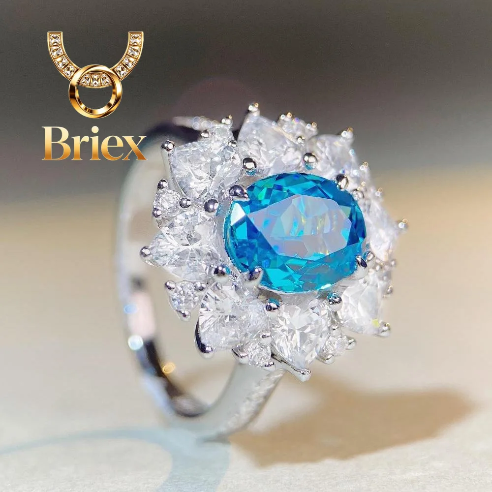 

Briex Jewelry Luxury Solid Platinum PT950 Aquamarine Ring Women's Full Diamond Inlaid Moissanite Diamond Ring