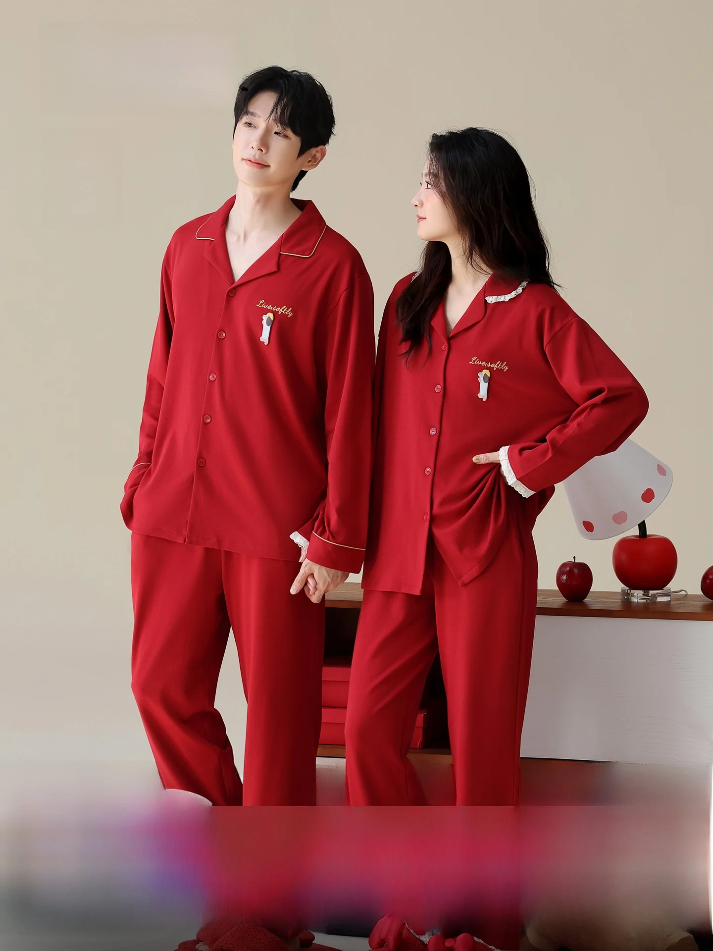 couple's-pure-cotton-sleepwear-set-spring-autumn-red-home-clothes-one-man-one-woman-style-lucky-year-wedding-urban-beauty