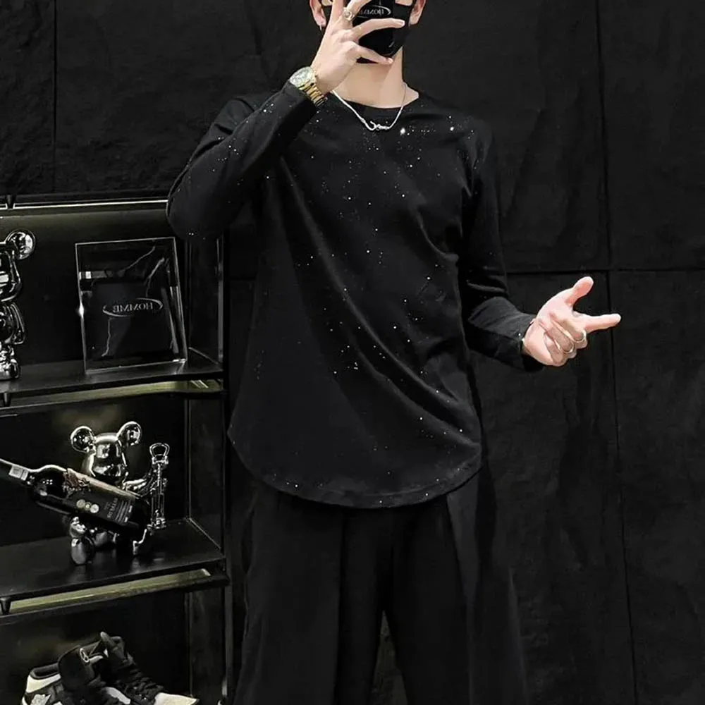 

Mens T-Shirt Gold Foil Shiny Starry Sky T-Shirt Streetwear Fashion Youth Campus All-Match Long-Sleeve Top Men'S Clothing 2025
