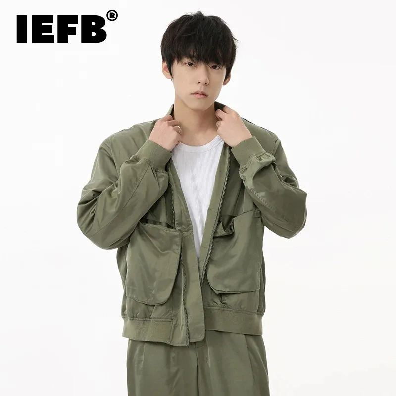 

IEFB Men's Autumn Two-piece Set Zipper Cargo Jacket Casual Wide-leg Pants Pocket Spliced American Style New Male Suit 9C6928