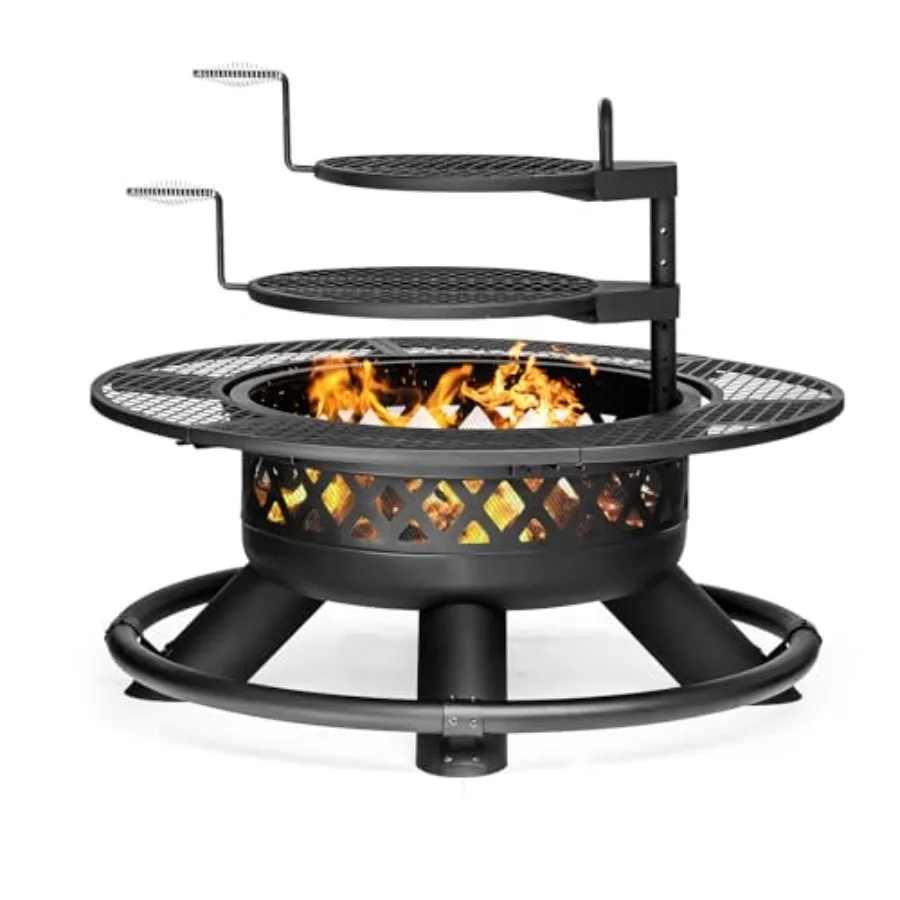 

47 Inch Outdoor Wood Burning Fire Pit with 2 Grills for Backyard Patio Bonfire and Outdoor Parties Extra Large 3in1 Design Feat
