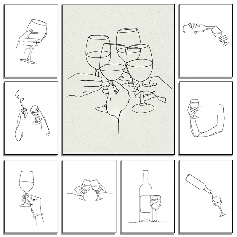 Wine Poster Abstract Woman Body One Line Drawing Prints Minimalist Kitchen Wall Art Canvas Paintings Wine Lover Bar Decor Gif