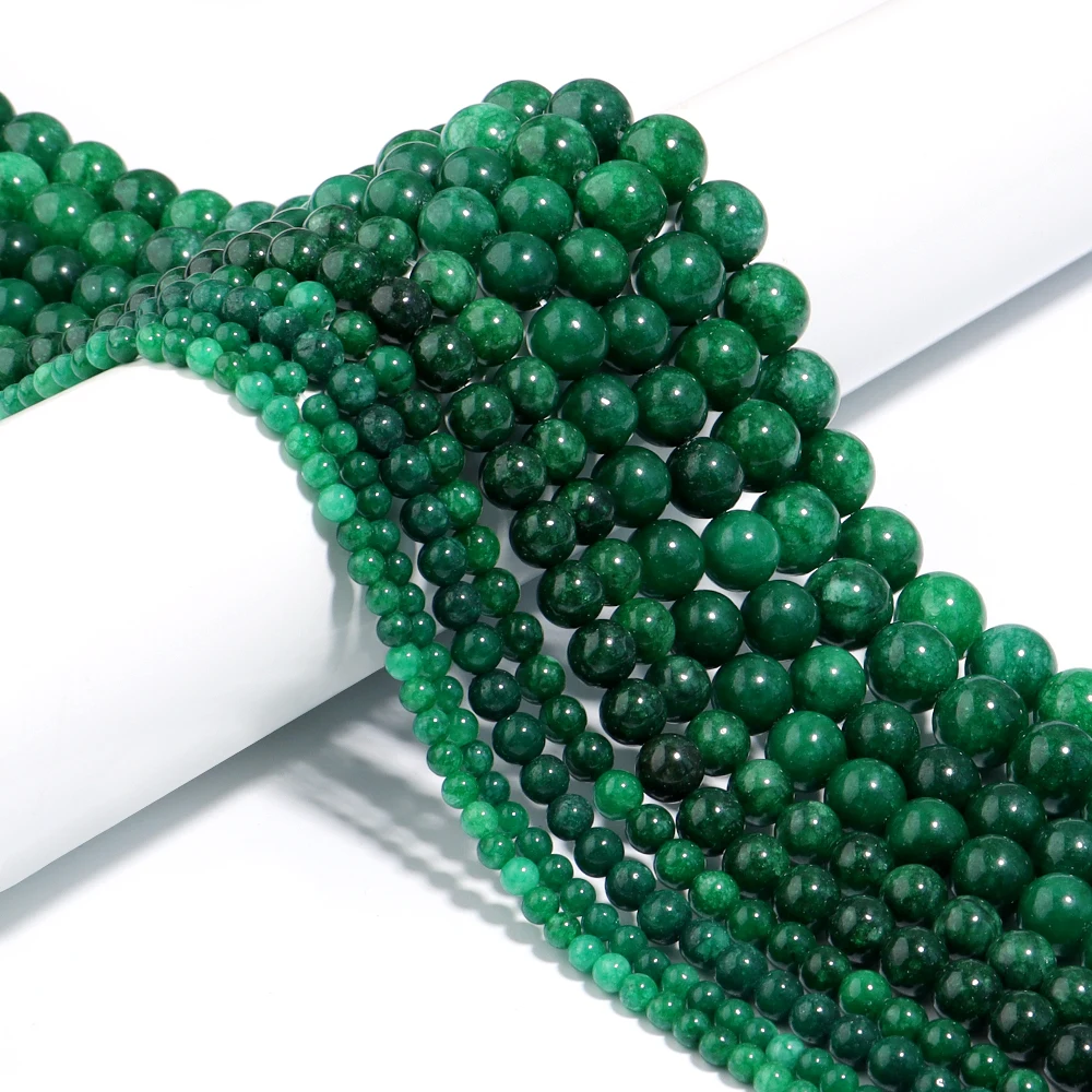 4 6 8 10 12 mm natürliche grüne Jadesteinperlen, runder Edelstein, lose Distanzperlen für DIY-Schmuckherstellung, Armband, Halskette, Zubehör
