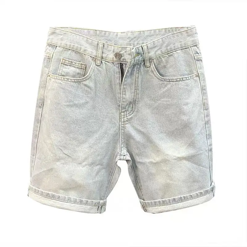 

Светло-голубые джинсовые шорты для мальчиков, простые однотонные брендовые летние новые облегающие неэластичные потертые повседневные полубрюки, шорты-бермуды