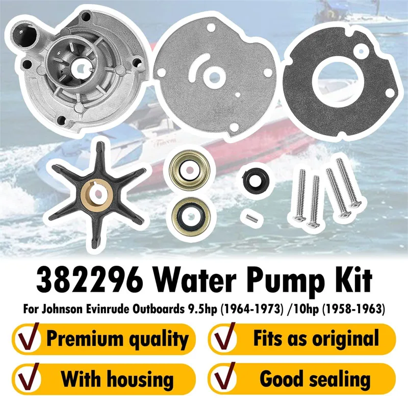 382296 Outboard Water Pump Impeller Rebuild Kit Repalcement for OMC Evinrude Johnson 777811 9.5HP(1964-1973) 10HP(1958-1963)