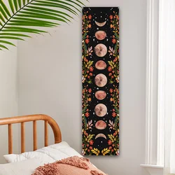 1pc Moon Phase Botanical Flower Tapestry, Black Star Psychedelic Wall Art Decoration Wall Hanging Tapestry