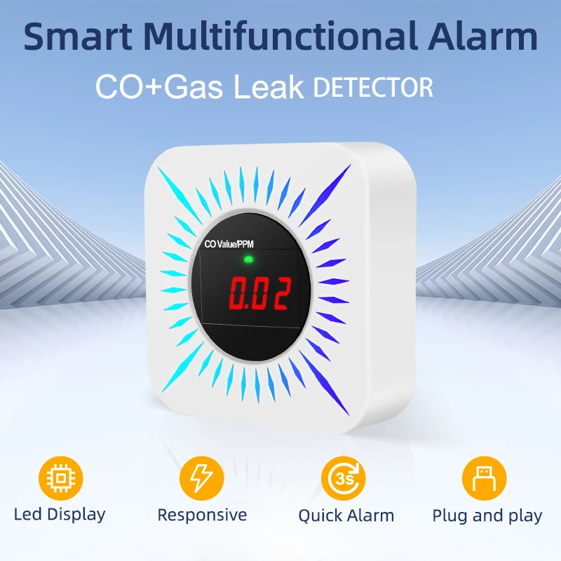 Tuya Smart Gas carbon monoxide Detector with Home Automation for Wireless Control and Multifunctional Alarm 80DB Home Security