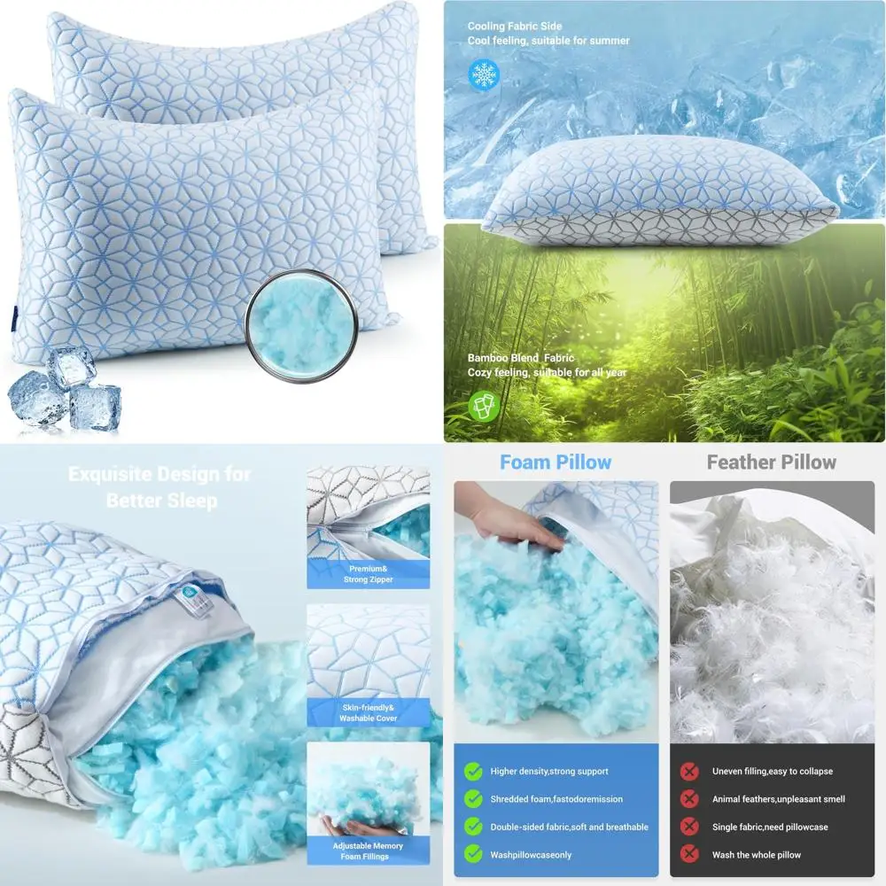 

Pair of Cooling Memory Foam Pillows - King Size, Ideal for Side, Back, and Stomach Sleepers