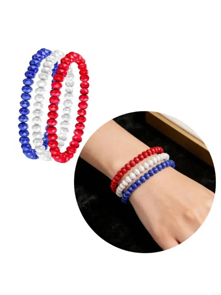 3 Piece Elegant Stackable Bangle Independence Day Bracelet Featuring Patriotic Colors And Bohemian