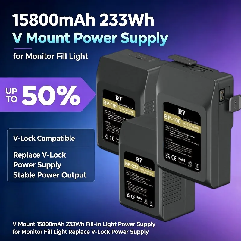 V Mount 15800mAh 233Wh Fill‑in Light Power Supply for Monitor Fill Light Replace V-Lock Power Supply 14.8V