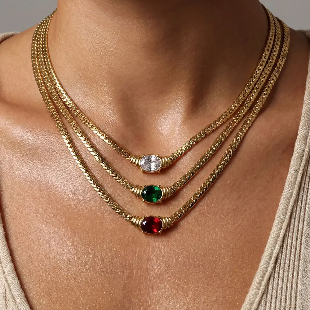 Damen Luxus-Schmuck Ei-förmige Edelstein-Halskette Edelstahl-Halskette für Frauen