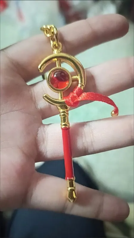 Cute Fantasy Enchanted Wand Keychain Red Gem Pendant with Braided Tassel for Purse Car Keys Daily Carry