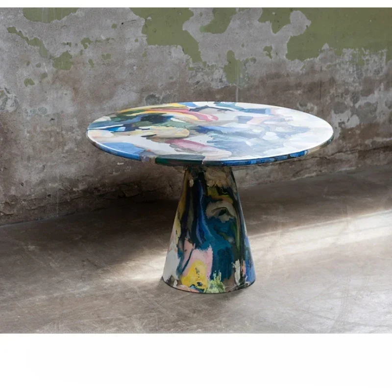 A  Corner Dutch Artist Fiberglass Hand Painted Graffiti round Dining Table Creative and Slightly Luxury Melting Pot Personalized