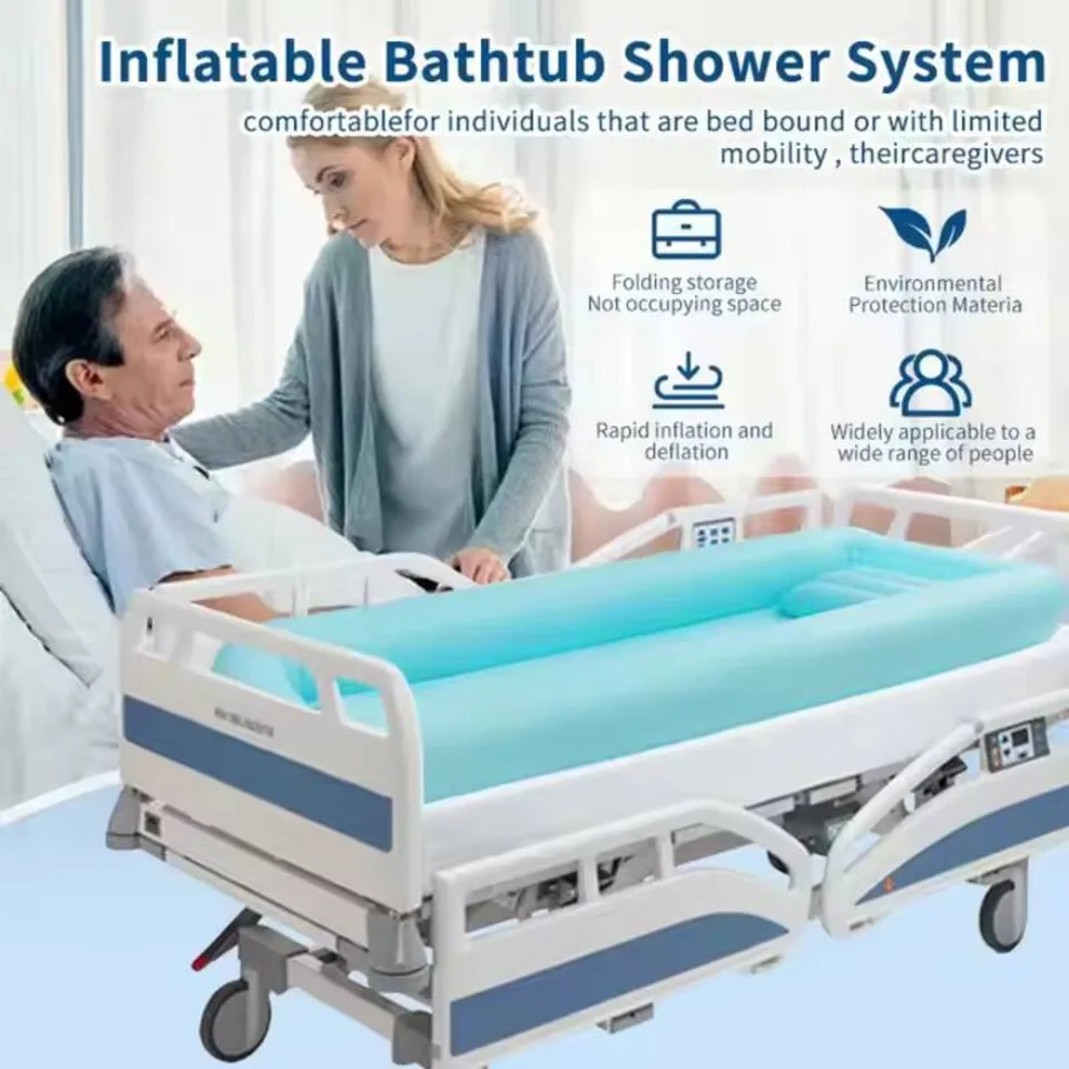 Inflatable Bath Tub Bed For Elderly Portable PVC Foldable Single Layer Bedside Shower Pool Nursing Care Aid