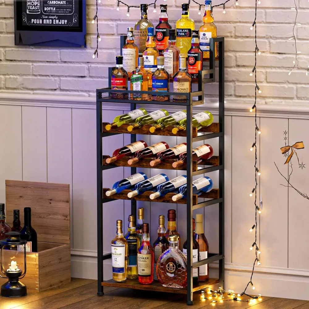 

Large Capacity Tiered Wine Rack and Liquor Cabinet for Home Bar, Living Room, Dining Room