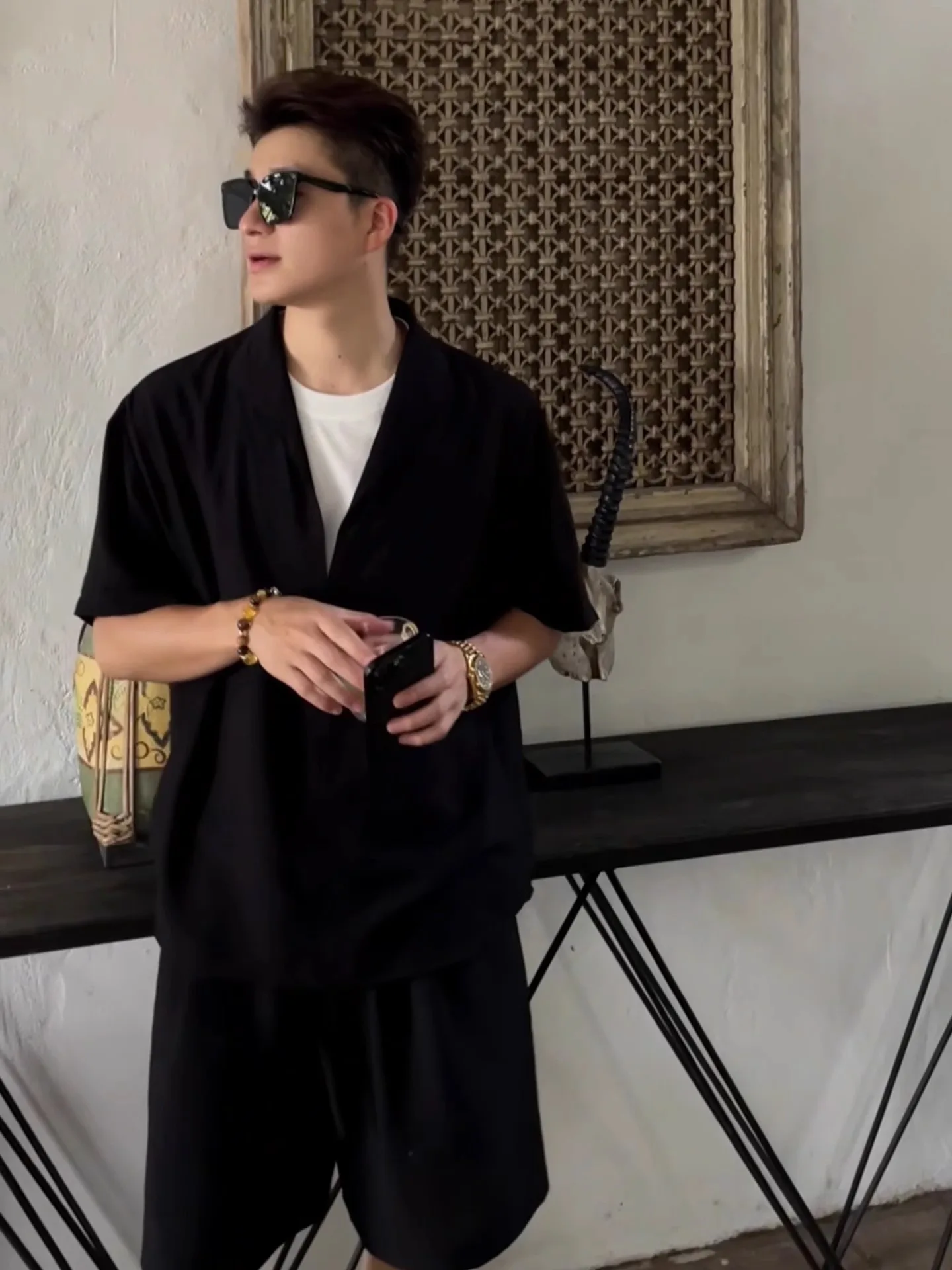

Men's Summer Lightweight Linen Silk Set irt orts One Whole Set Ele Luxury Faionable Casual Teenager Appropriate