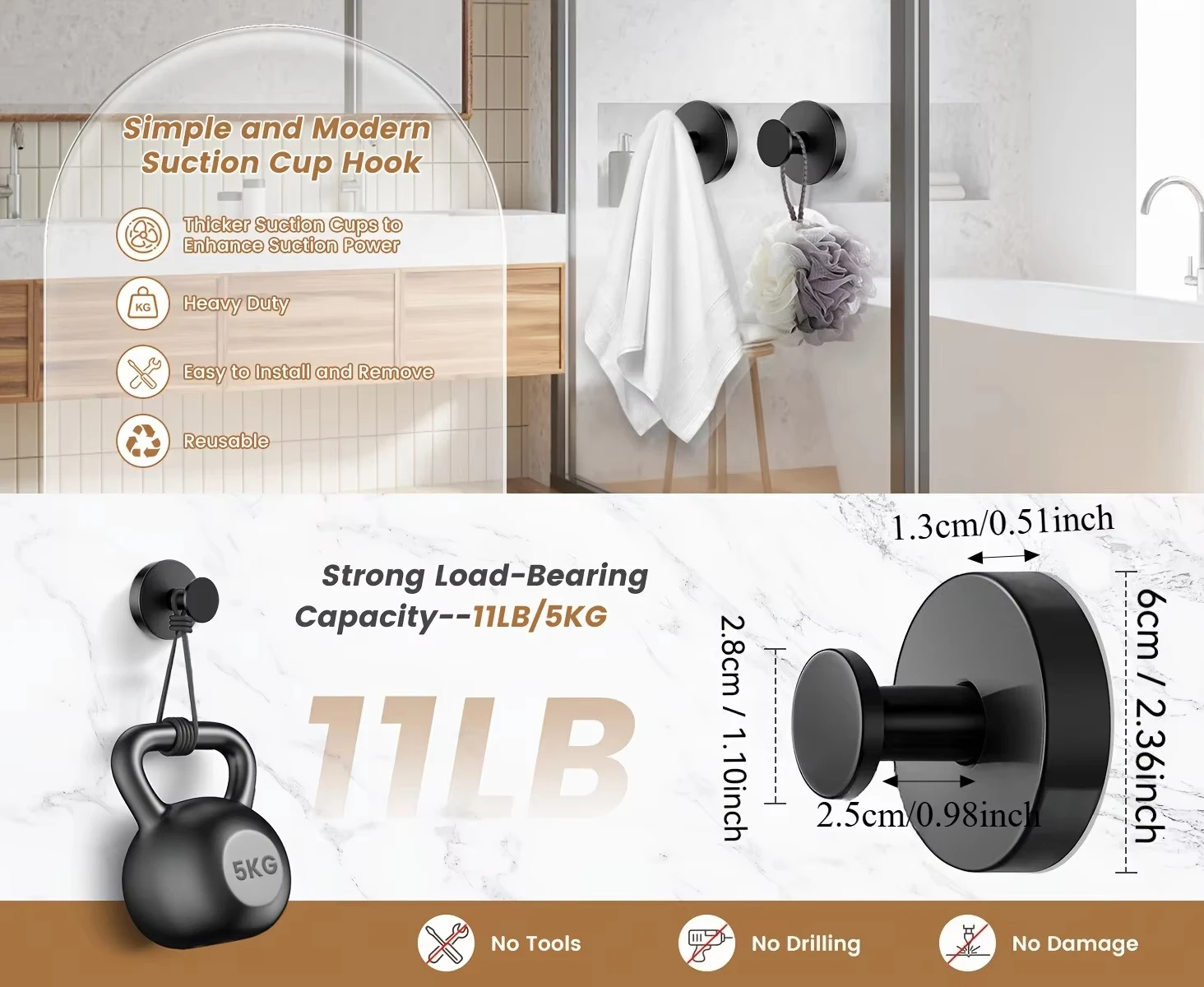 4pcs Heavy Duty Suction Cup Hooks for Shower, Bathroom, and Kitchen - No Drill Wall Mounted Towel Hooks with Vacuum Technology view 4