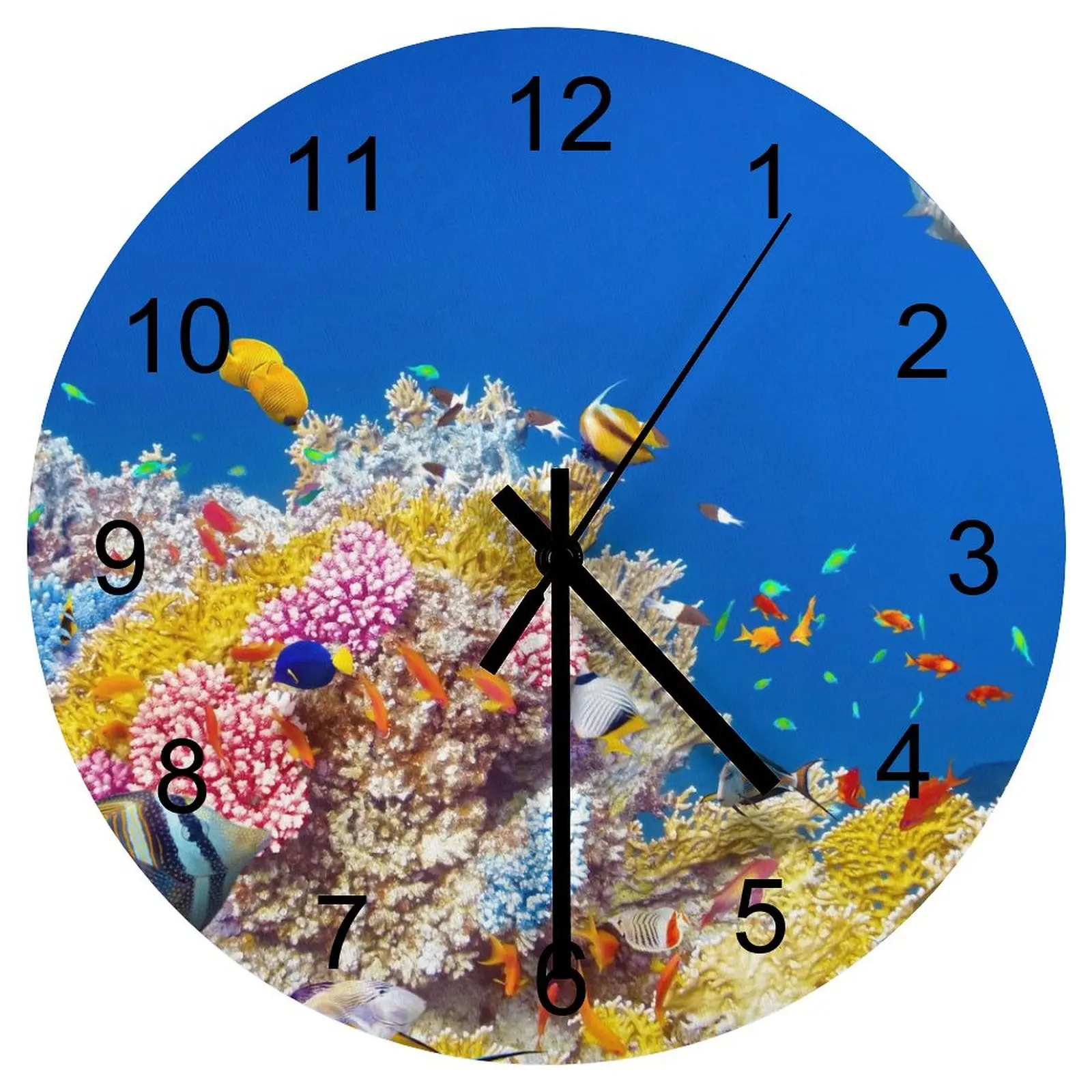 

Garage Wall Clock Lively underwater world Clocks 12 inch Mute Wooden Round Artistic Battery Powered Retro