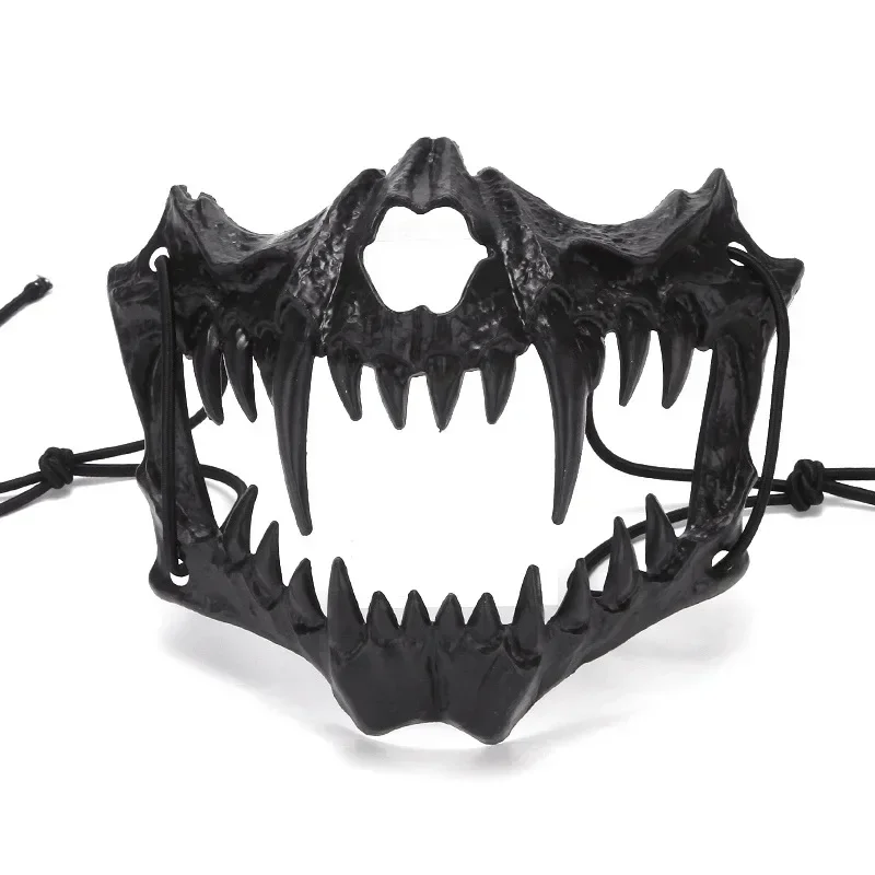 Máscara de Meia Face Crânio para Cosplay, Dentes Longos, Esqueleto Demoníaco, Lobo, Dragão, Tigre, Houjuu, Nue, Fantasia de Halloween, Adereços de Festa