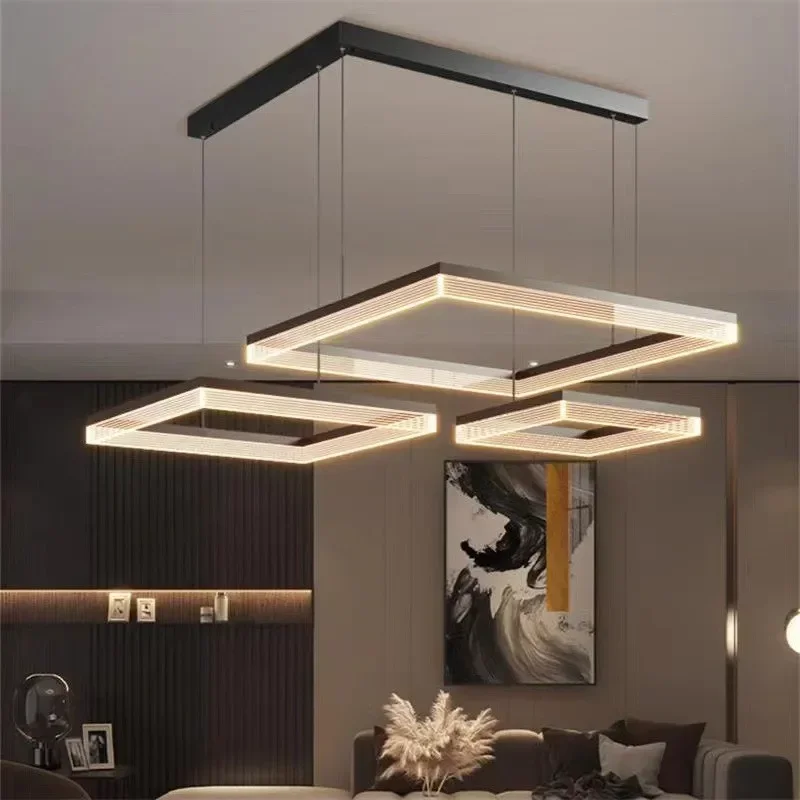 Imagem -03 - Nordic Black Square Dimmable Chandelier Led Pendant Lighting Suspend Lamp Luminárias para Quarto Sala de Estar Lustre