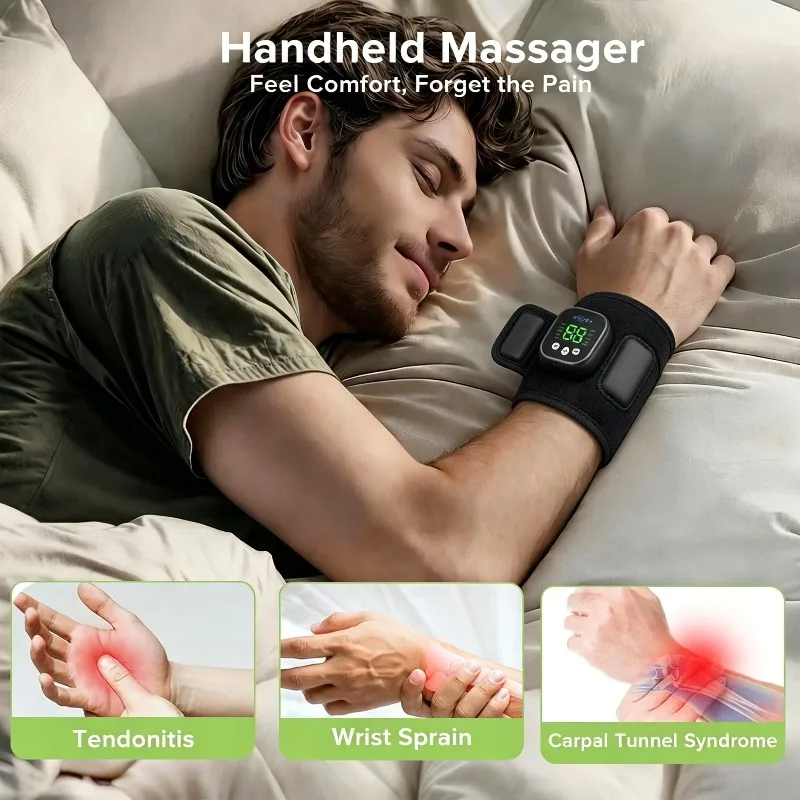 AB68 Cordless Heated Wrist Massager Portable Electric Button Hand Massage Device EMS Technology