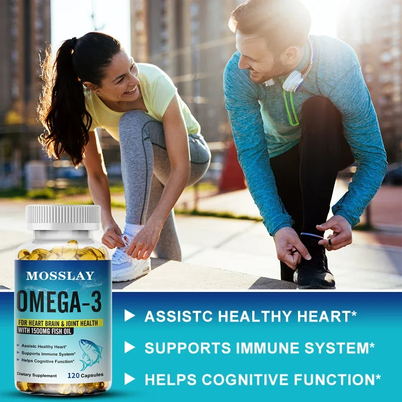 MOSSLAY-suplemento dietético de aceite de pescado Omega 3, incluye EPA y DHA, 1500 mg por servicio