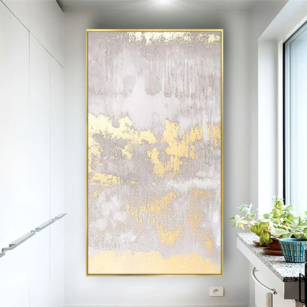 Modern Abstract Pink Golden Line Canvas Poster Handmade Gold Foil Oil Painting Decor Wall Art Picture For Living Room Artwork