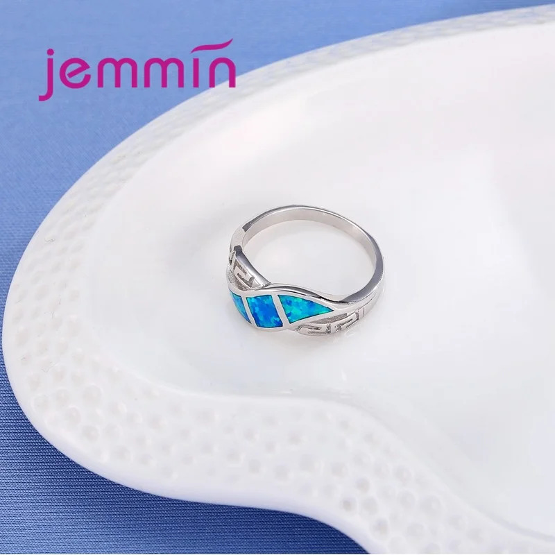 925 Sterling Silver  Rings For Women/Men Wedding Engagement Jewelry Hollow Out Blue Fire Opal Party Finger Ring For Female