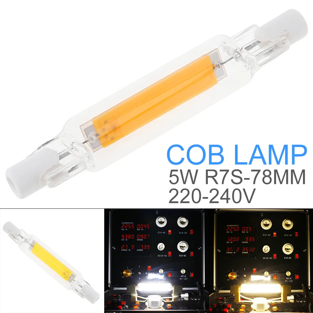 

5W 78MM 220-240V R7S Mini Glass 360 Degrees Dimmable Warm White / Cool White with Horizontal Plug COB Replacement Halogen Lamp