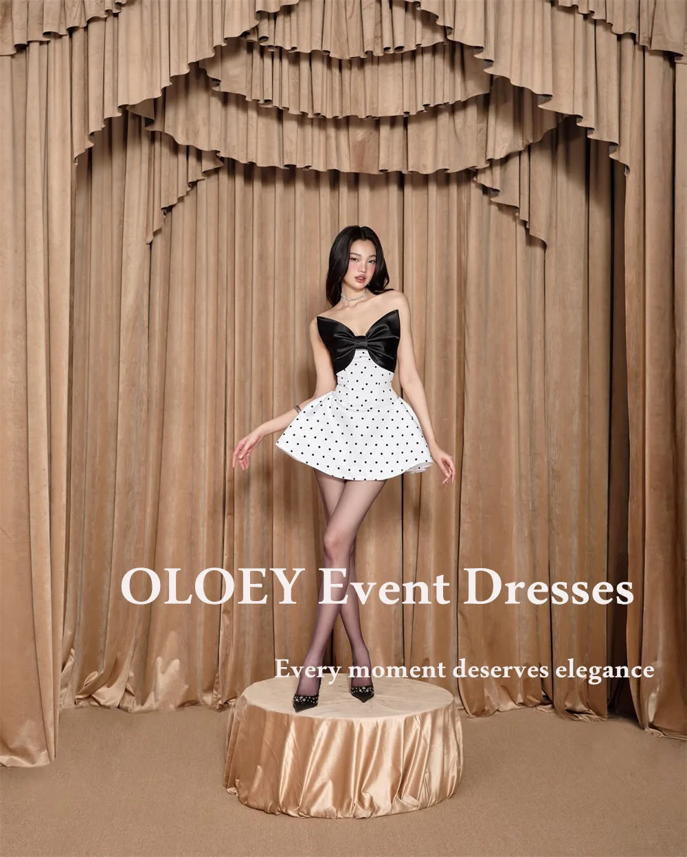 OLOEY Sexy Contrast Color Short Prom Cocktail Dress Sweetheart Neck A Line Mini Wedding Party Gown Black White Customized