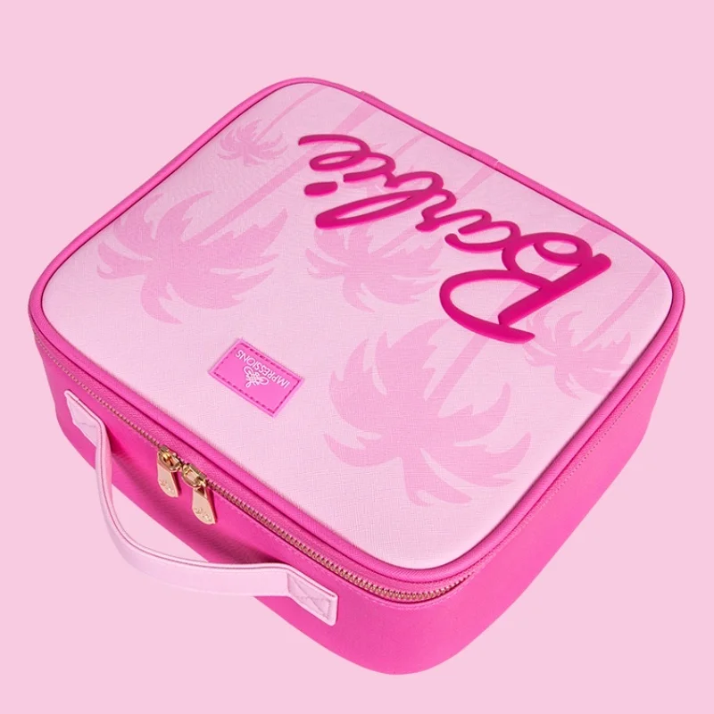 Barbie Pink Portable Makeup Bag Pink Cute Girl Heart Girl Large Capacity Multi Functional Handheld Makeup Bag