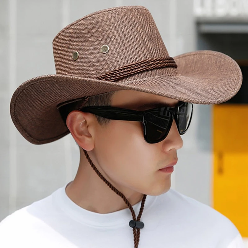 Retro Western Cowboy Hat Solid Color Basin Hat Summer Wide Brim Sunscreen Denim Sun Cap Outdoor Travel Camping Anti-uv Visor Hat