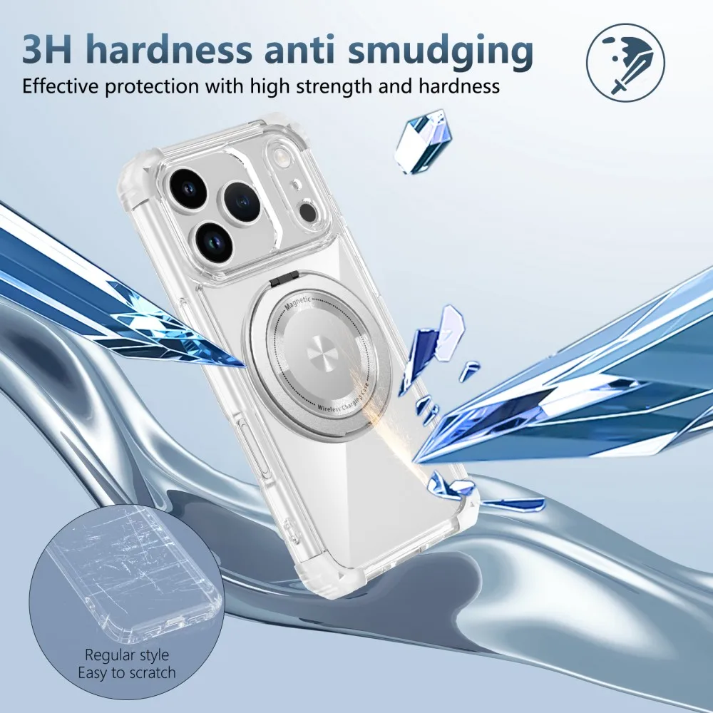 iPhone 17 Pro Max/17/Air/17 Pro Max用 透明 マグネット式 360°保護ケース ° 回転金属リングカーホルダー落下防止ケース Fundas