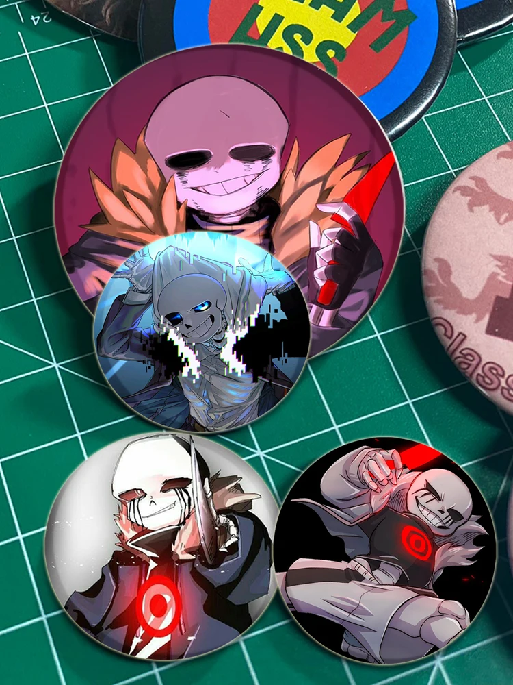 32/44/58MM Anime Cartoon Figures Killer Sans Pins Round Brooch Badge Fashion Jewellery Clothes Hat Backpack Accessory Gifts