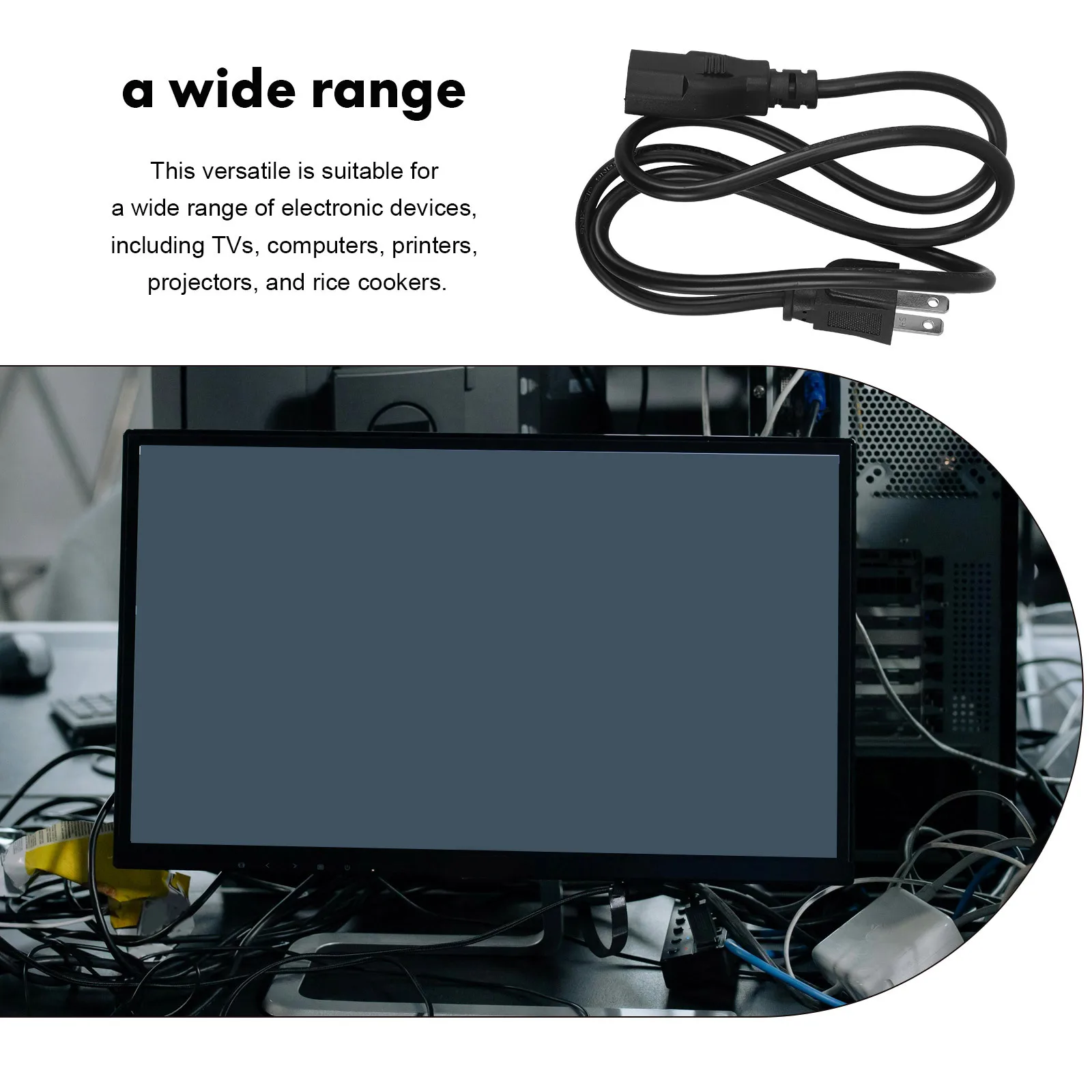 

3-Prong Power Cord Us Plug Household Power Cable Replacement for Computer Printer Rice Cooker Electric Cooker Cable